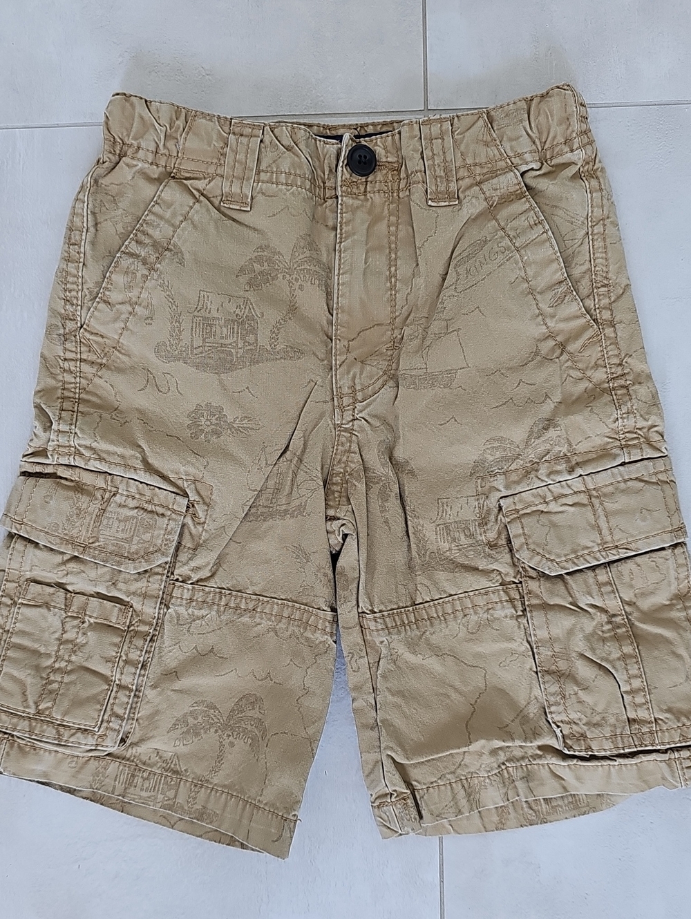 Cherokee Khaki Tan Cargo Shorts w/ Subtle Island Map Print Boys Sz 6